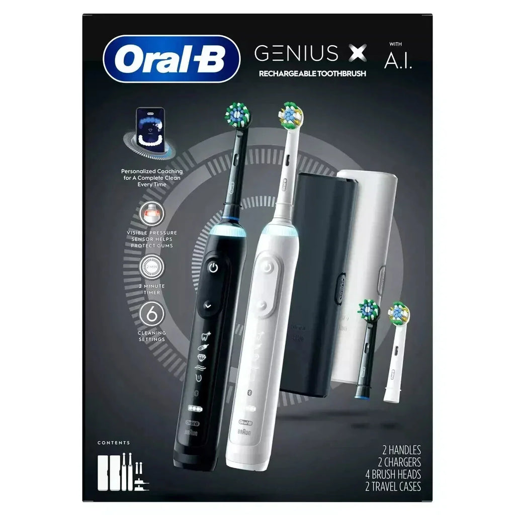 Oral-B Genius X Rechargeable Electric Toothbrush 2-pack Balck and White