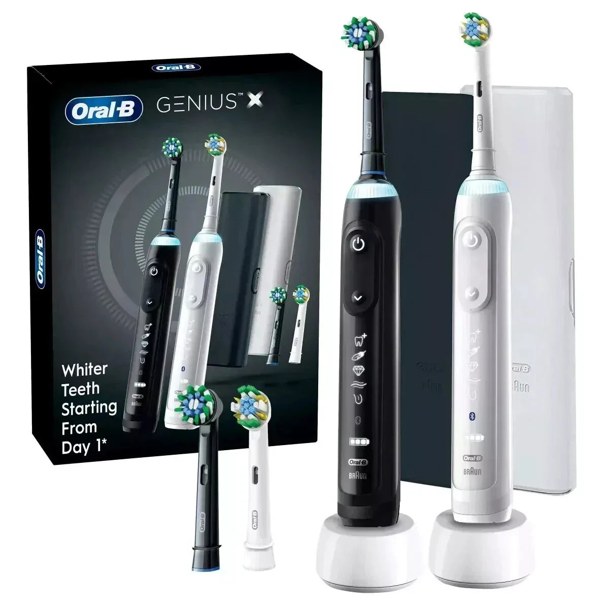Oral-B Genius X Rechargeable Electric Toothbrush 2-pack Balck and White