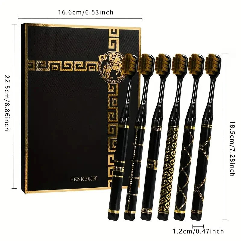 6pcs Black Gold Toothbrush Gift Set â€?Soft Bristle Travel Adult Toothbrushes