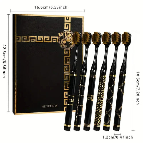 6pcs Black Gold Toothbrush Gift Set â€?Soft Bristle Travel Adult Toothbrushes
